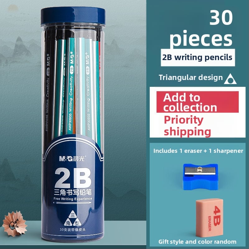 Trikampio korpuso pieštukas su gumine galvute, šešiakampio skerspjūvio