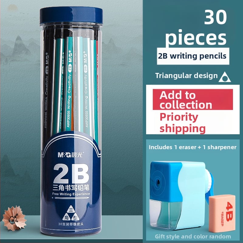 Trikampio korpuso pieštukas su gumine galvute, šešiakampio skerspjūvio