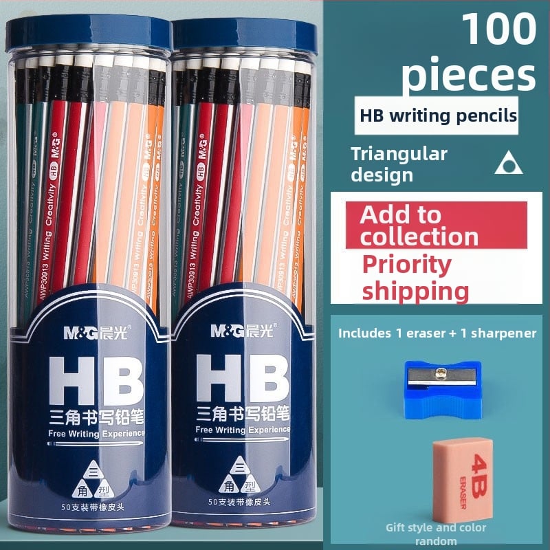 Trikampio korpuso pieštukas su gumine galvute, šešiakampio skerspjūvio