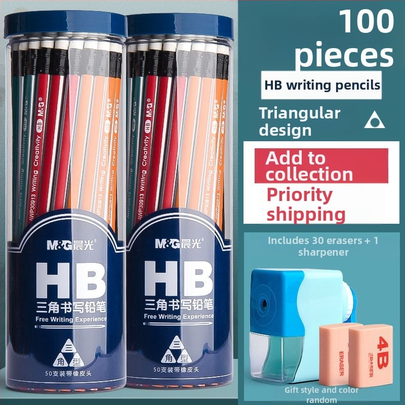 Trikampio korpuso pieštukas su gumine galvute, šešiakampio skerspjūvio