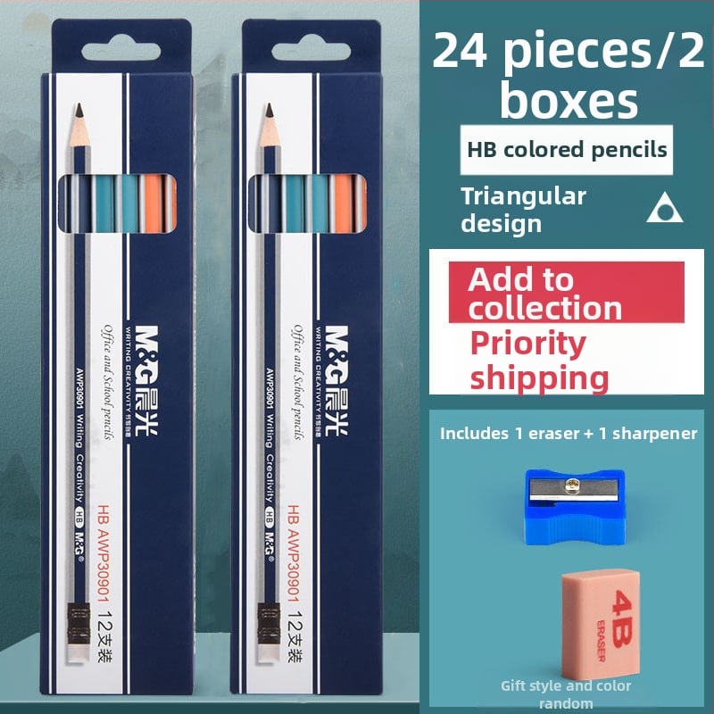 Trikampio korpuso pieštukas su gumine galvute, šešiakampio skerspjūvio