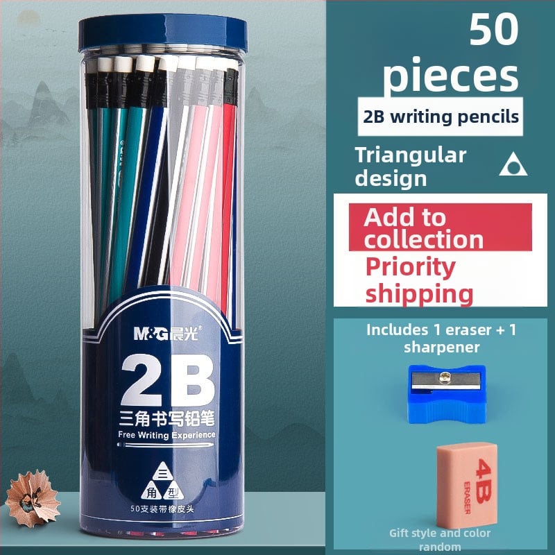 Trikampio korpuso pieštukas su gumine galvute, šešiakampio skerspjūvio