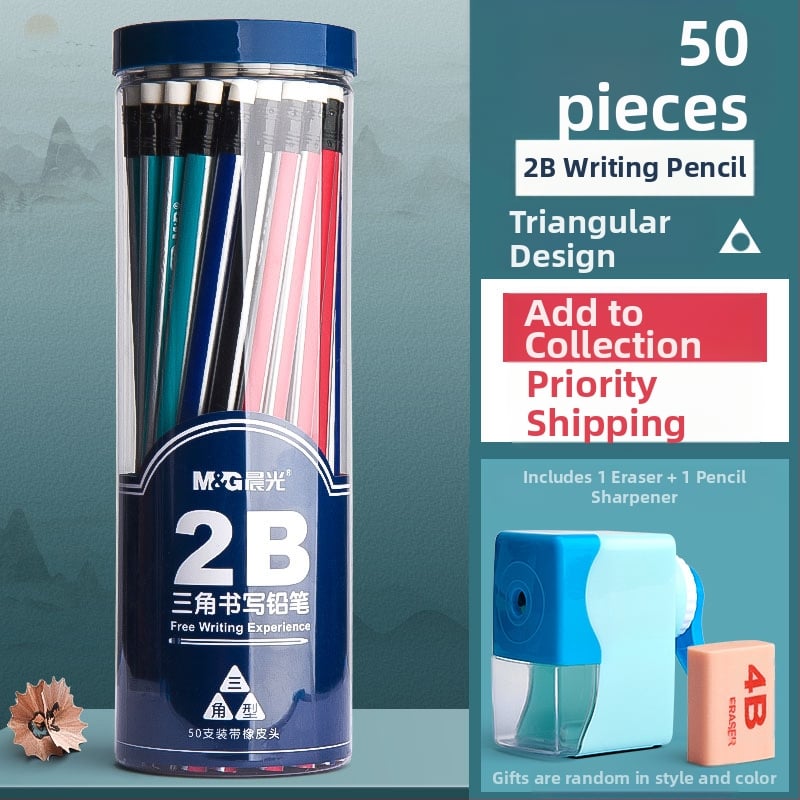 Trikampio korpuso pieštukas su gumine galvute, šešiakampio skerspjūvio