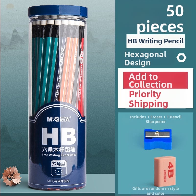 Trikampio korpuso pieštukas su gumine galvute, šešiakampio skerspjūvio