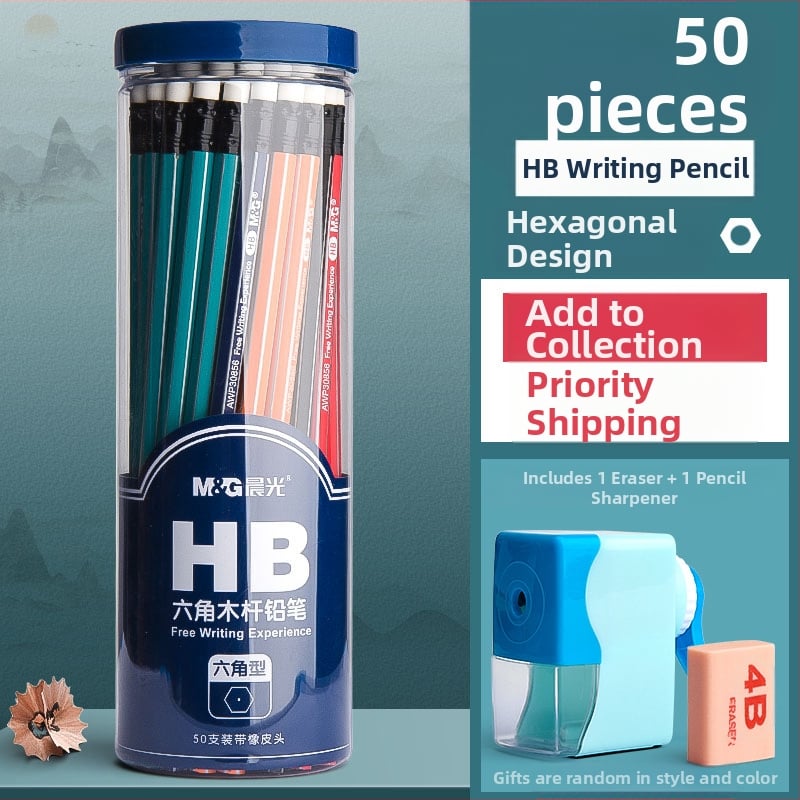 Trikampio korpuso pieštukas su gumine galvute, šešiakampio skerspjūvio