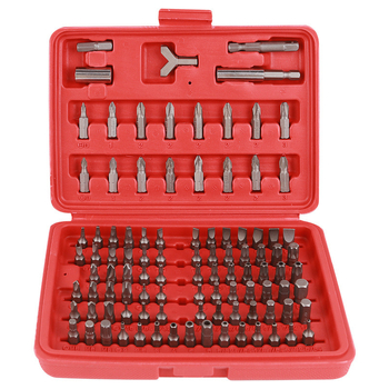 100 vienetų atsuktuvų bitų rinkinys su pratęsimo kotais — 45# plienas, chromo-karbon plienas, Philips, plokščias ir Torx