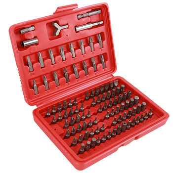 100 vienetų atsuktuvų bitų rinkinys su pratęsimo kotais — 45# plienas, chromo-karbon plienas, Philips, plokščias ir Torx