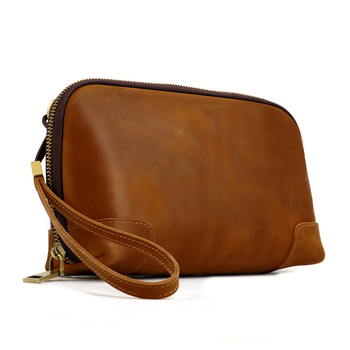 MaDonNo Мъжки кожен клъч — Vintage Crazy Horse кожа, едноцветен модел, антикрадба, водоустойчив, ултралек, с каишка за китката