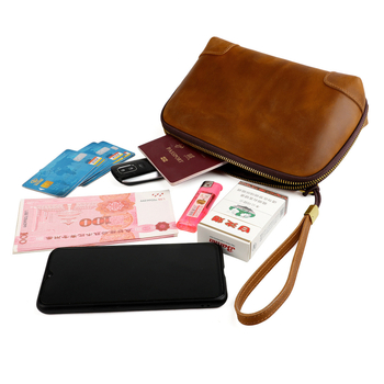 MaDonNo Мъжки кожен клъч — Vintage Crazy Horse кожа, едноцветен модел, антикрадба, водоустойчив, ултралек, с каишка за китката