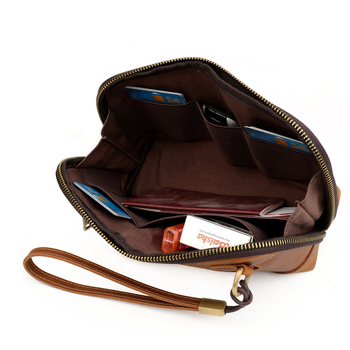 MaDonNo Мъжки кожен клъч — Vintage Crazy Horse кожа, едноцветен модел, антикрадба, водоустойчив, ултралек, с каишка за китката