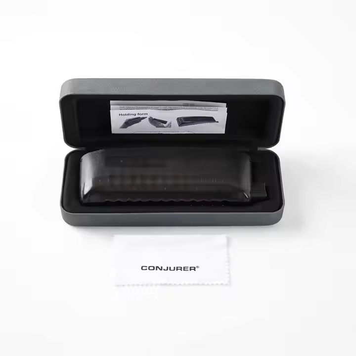 CJ12 хроматична хармоника с 12 дупки, ABS капак, фосфор бронзени язички и месингова платка, луксозна кожена кутия