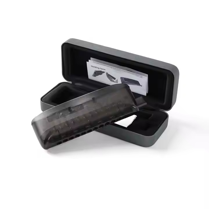 CJ12 хроматична хармоника с 12 дупки, ABS капак, фосфор бронзени язички и месингова платка, луксозна кожена кутия