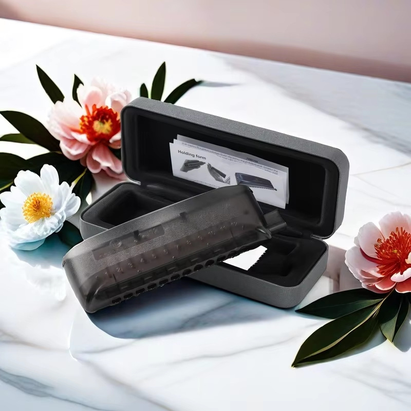 CJ12 хроматична хармоника с 12 дупки, ABS капак, фосфор бронзени язички и месингова платка, луксозна кожена кутия