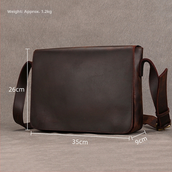 Ανδρική τσάντα ώμου από γνήσιο δέρμα με καπάκι, χώρος για έγγραφα Α4, επένδυση από βαμβάκι, δέρμα πρώτης στρώσης βοδινού, ανθεκτική στη φθορά