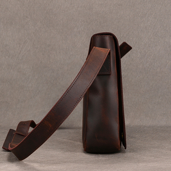 Ανδρική τσάντα ώμου από γνήσιο δέρμα με καπάκι, χώρος για έγγραφα Α4, επένδυση από βαμβάκι, δέρμα πρώτης στρώσης βοδινού, ανθεκτική στη φθορά