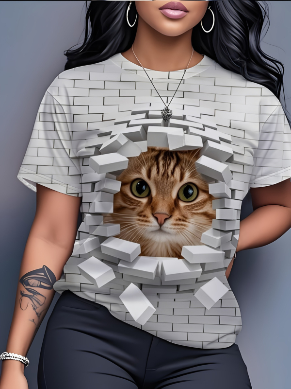 Milk Silk T‑shirt s 3D otiskom, široki kroj, kratki rukavi, okrugli izrez, poliester 70-80%