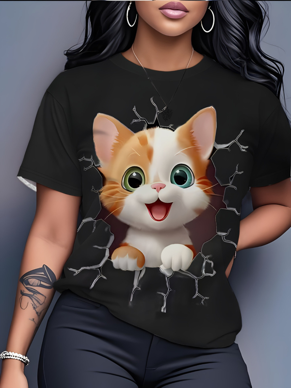 Milk Silk T‑shirt s 3D otiskom, široki kroj, kratki rukavi, okrugli izrez, poliester 70-80%