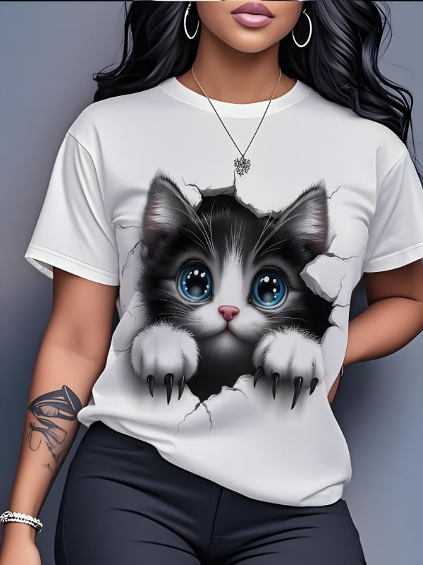 Milk Silk T‑shirt s 3D otiskom, široki kroj, kratki rukavi, okrugli izrez, poliester 70-80%