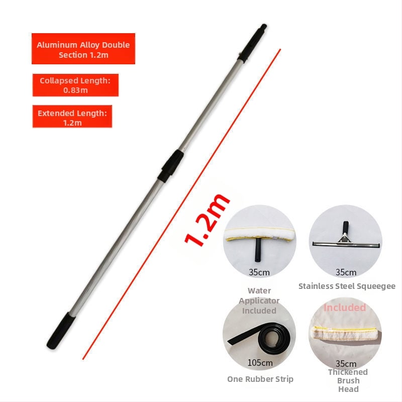 Χειροκίνητο σετ εργαλείων καθαρισμού παραθύρων με τηλεσκοπικό κοντάρι — ξύστρα για γυαλί, βούρτσα και σφουγγάρι (πολυπροπυλένιο)