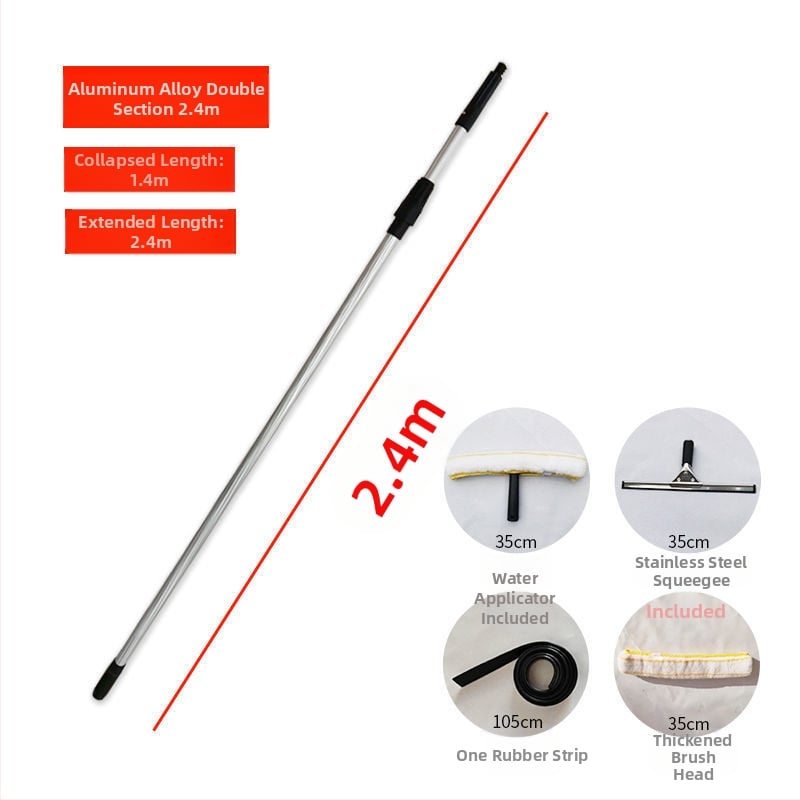 Χειροκίνητο σετ εργαλείων καθαρισμού παραθύρων με τηλεσκοπικό κοντάρι — ξύστρα για γυαλί, βούρτσα και σφουγγάρι (πολυπροπυλένιο)