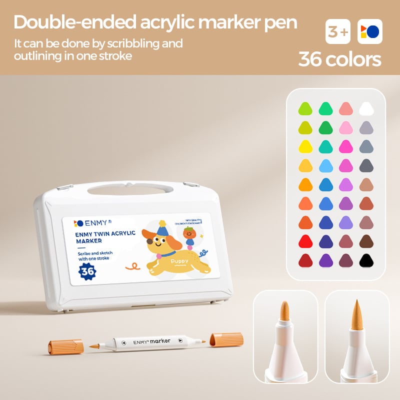 Enmi dviejų galų akrilinis markeris vaikams, tinkamas DIY akvarelė projektams