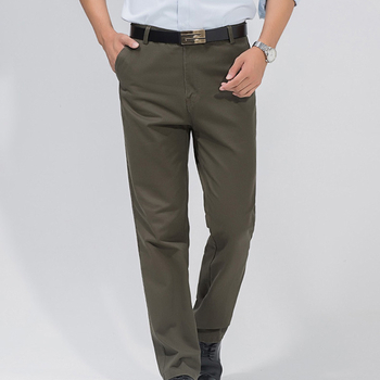 Ανδρικά βαμβακερά παντελόνια με παχιά ύφανση, χαλαρή ίσια γραμμή, υψηλή μέση, για όλες τις εποχές, επιχειρηματικό casual