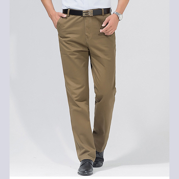 Ανδρικά βαμβακερά παντελόνια με παχιά ύφανση, χαλαρή ίσια γραμμή, υψηλή μέση, για όλες τις εποχές, επιχειρηματικό casual