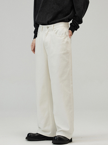 Мъжки дънки - деним, 100% памук, средна талия, прав крак, цип