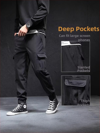 Ανδρικά casual παντελόνια, φαρδιά γραμμή, μεσαία μέση, πολυεστέρας 50%, άνοιξη-φθινοπωρο, ιαπωνικό ρετρό στυλ