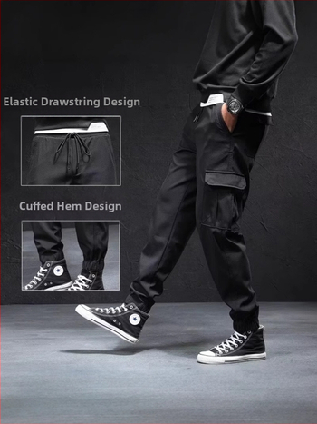 Ανδρικά casual παντελόνια, φαρδιά γραμμή, μεσαία μέση, πολυεστέρας 50%, άνοιξη-φθινοπωρο, ιαπωνικό ρετρό στυλ