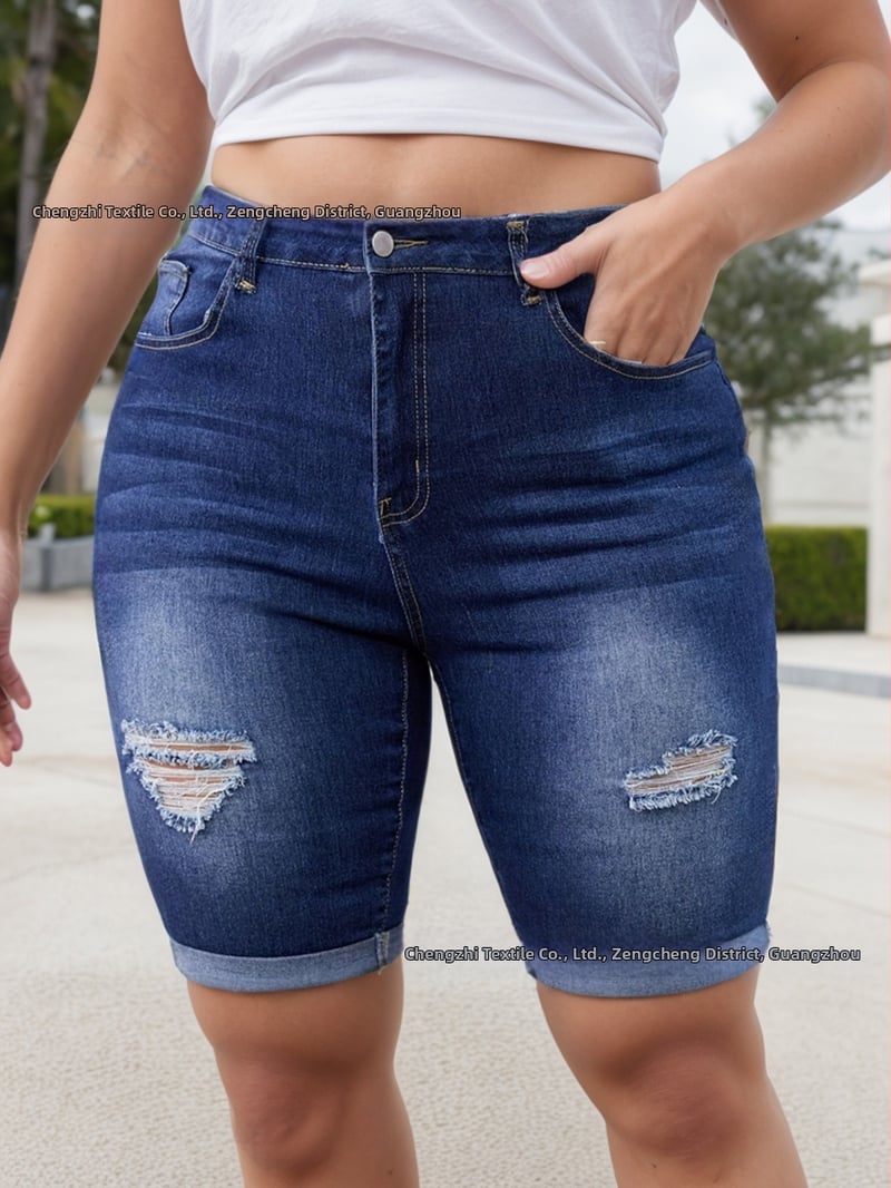 Moterų džinsinės vidutinio ilgio kelnės - aukštas liemuo, siauras kirpimas, medvilnė 50-70%, poliesteris 30-50%, pavasaris 2025