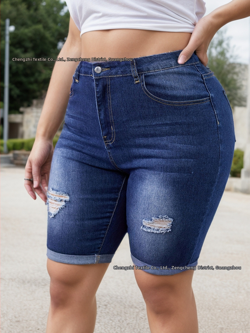 Дънкови дамски миди панталони - висока талия, тесен фит, памук 50-70%, полиестер 30-50%, пролет 2025