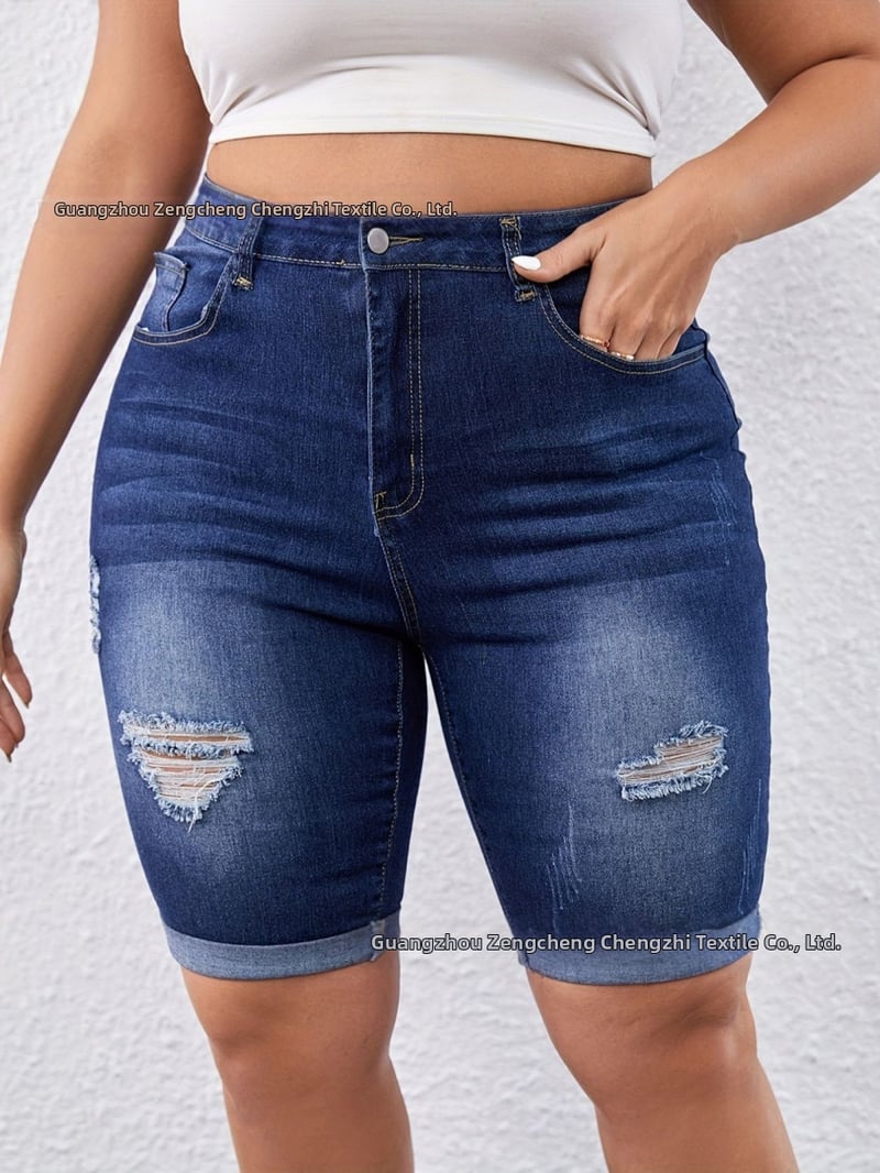 Moterų džinsinės vidutinio ilgio kelnės - aukštas liemuo, siauras kirpimas, medvilnė 50-70%, poliesteris 30-50%, pavasaris 2025