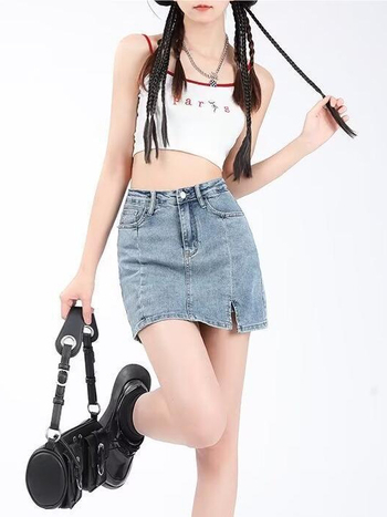 Γυναικεία φούστα τζιν, χωρίς σιδέρωμα, στυλ street hipster