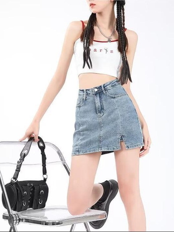 Γυναικεία φούστα τζιν, χωρίς σιδέρωμα, στυλ street hipster