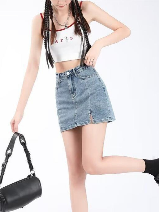 Ženska traper suknja, nepeglana obrada, street hipster stil