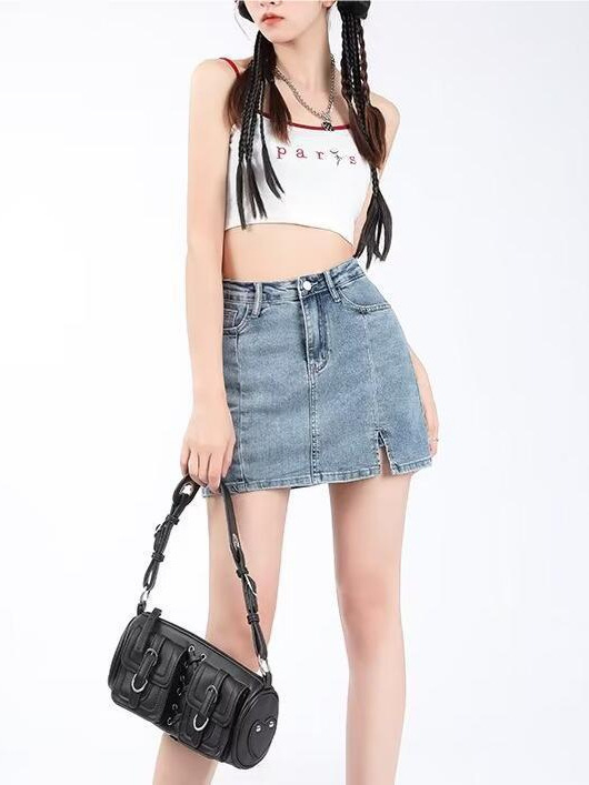 Ženska traper suknja, nepeglana obrada, street hipster stil