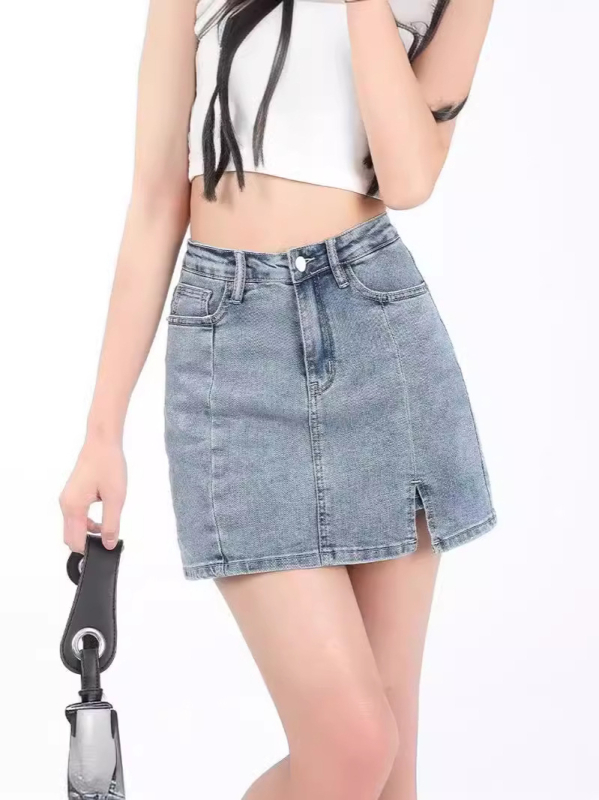 Ženska traper suknja, nepeglana obrada, street hipster stil