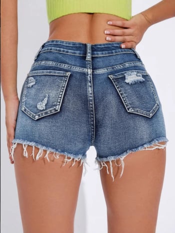 Jeans – denim, talie înaltă, lungime 3/4, stil street hipster