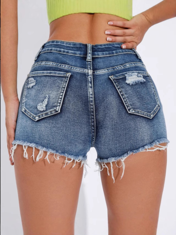 Jeans – denim, talie înaltă, lungime 3/4, stil street hipster