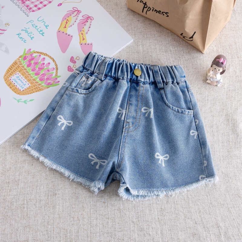 Κοριτσίστικα τζιν σορτς, 95% βαμβάκι, μεσαία μέση, καλοκαίρι 2025, για ηλικίες 1–3 ετών, κορεατικού στυλ καθημερινά σορτς