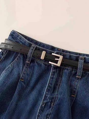 Șort din denim cu plisuri, talie înaltă, croială în formă de A, croială largă, denim din bumbac