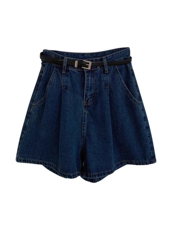 Șort din denim cu plisuri, talie înaltă, croială în formă de A, croială largă, denim din bumbac