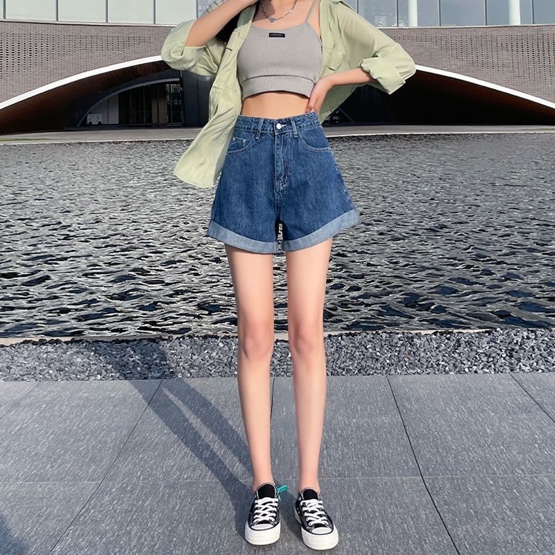 Τζιν σορτς με υψηλή μέση - Hot pants, Καλοκαίρι 2025, Στυλ δρόμου hipster, Βαμβακερό ύφασμα 50–70%