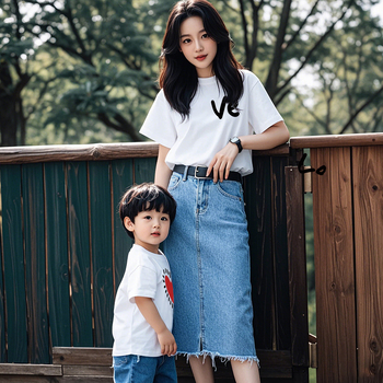 Семейна съвпадаща тениска – унисекс, 100% памук, карикатурен/абстрактен принт, пролетно-лятно облекло