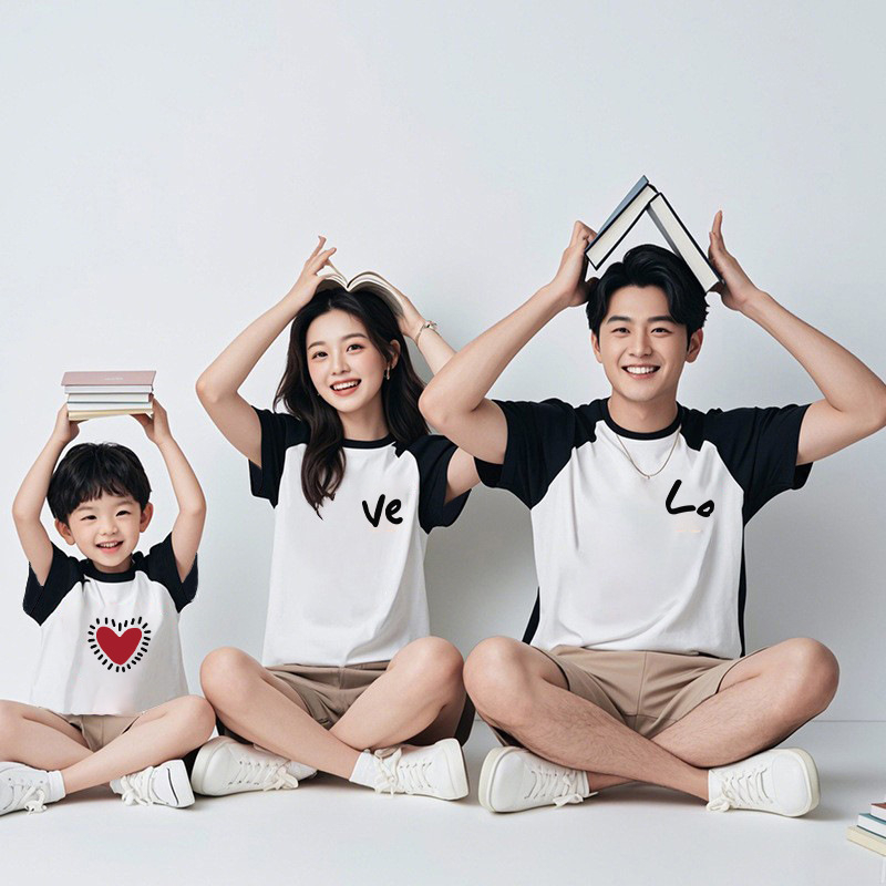 Семейна съвпадаща тениска – унисекс, 100% памук, карикатурен/абстрактен принт, пролетно-лятно облекло