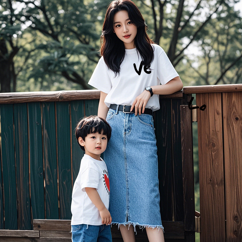 Семейна съвпадаща тениска – унисекс, 100% памук, карикатурен/абстрактен принт, пролетно-лятно облекло