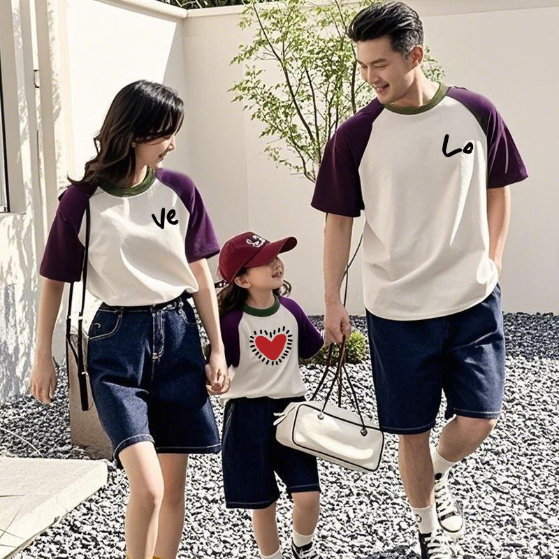 Семейна съвпадаща тениска – унисекс, 100% памук, карикатурен/абстрактен принт, пролетно-лятно облекло