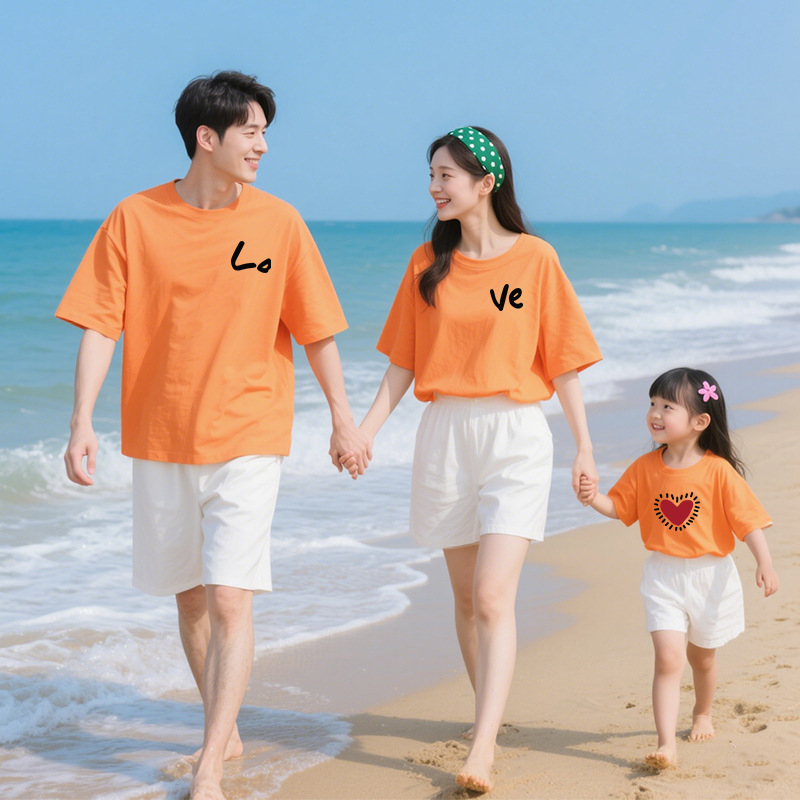 Семейна съвпадаща тениска – унисекс, 100% памук, карикатурен/абстрактен принт, пролетно-лятно облекло