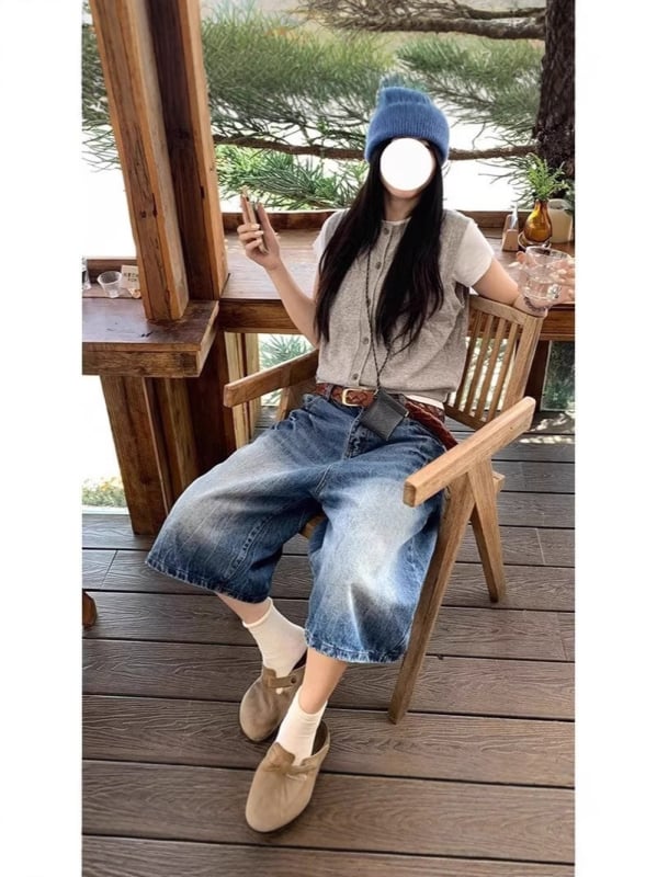 Denim šorts s visokim strukom, pamuk tkanina, lagani materijal, casual stil